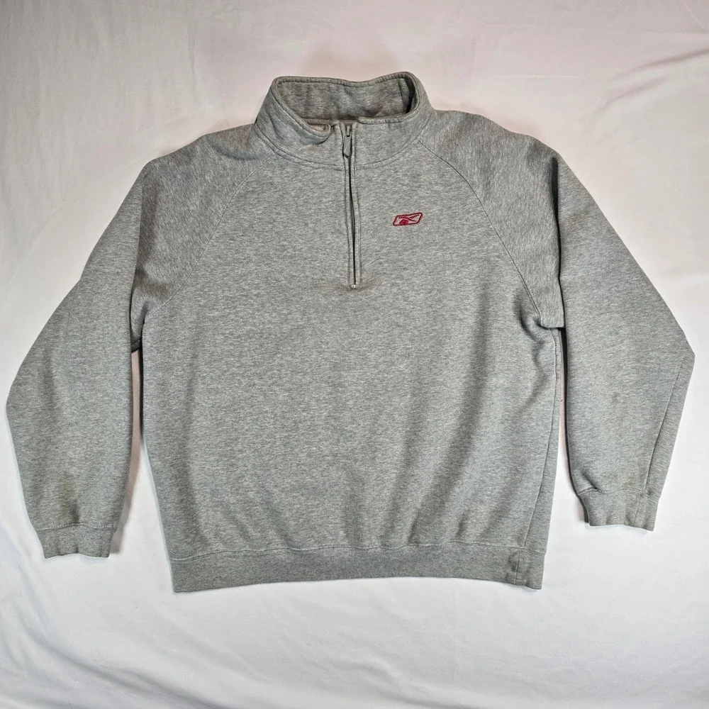 Reebok Mens Quarter Zip Sweatshirt Gray Large‎ Pullover RBLK111704 Logo Fleece